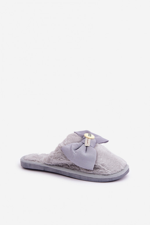Women's Slippers With Fur And Bow Grey Olfedi Women's Slippers With Fur And Bow Grey Olfedi