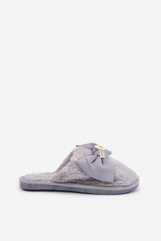 Women's Slippers With Fur And Bow Grey Olfedi Women's Slippers With Fur And Bow Grey Olfedi