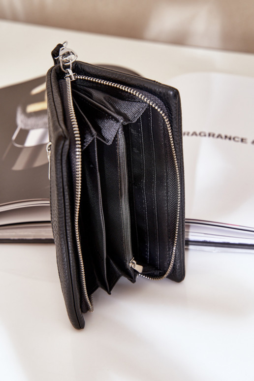 Large Women's Wallet With Embossing Eco Leather Black Martiel Large Women's Wallet With Embossing Eco Leather Black Martiel