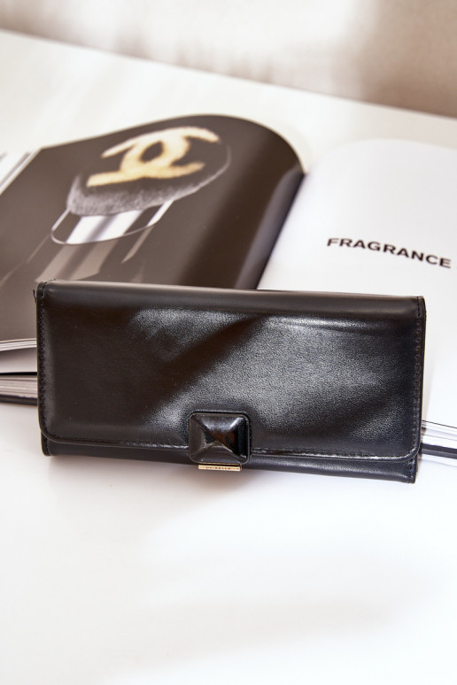 Eko Skórzany Gładki Portfel Damski Czarny Erolia Eko Skórzany Gładki Portfel Damski Czarny Erolia