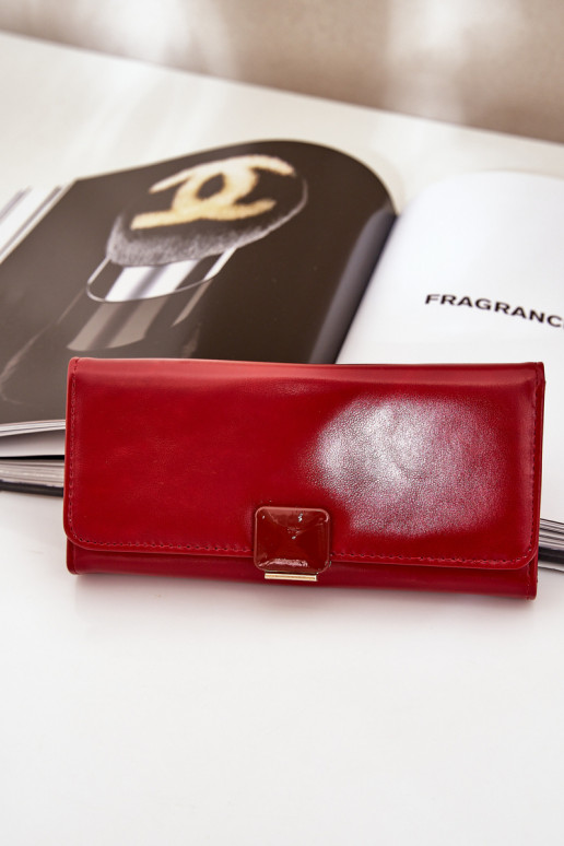 Eko Skórzany Gładki Portfel Damski Czerwony Erolia Eko Skórzany Gładki Portfel Damski Czerwony Erolia