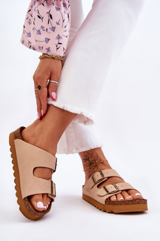 Klasyczne Damskie Klapki Big Star LL274478 Beżowe