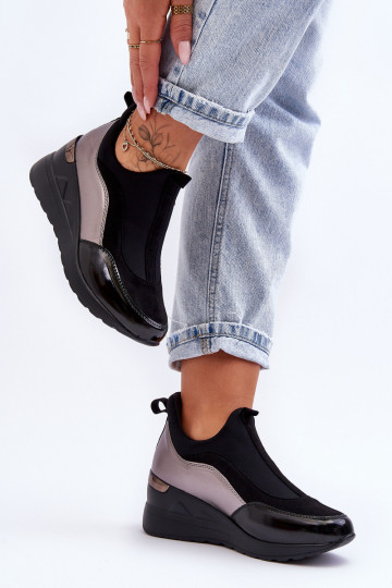 Women's Slip-On Wedge Sneakers Black And Silver Farro 2