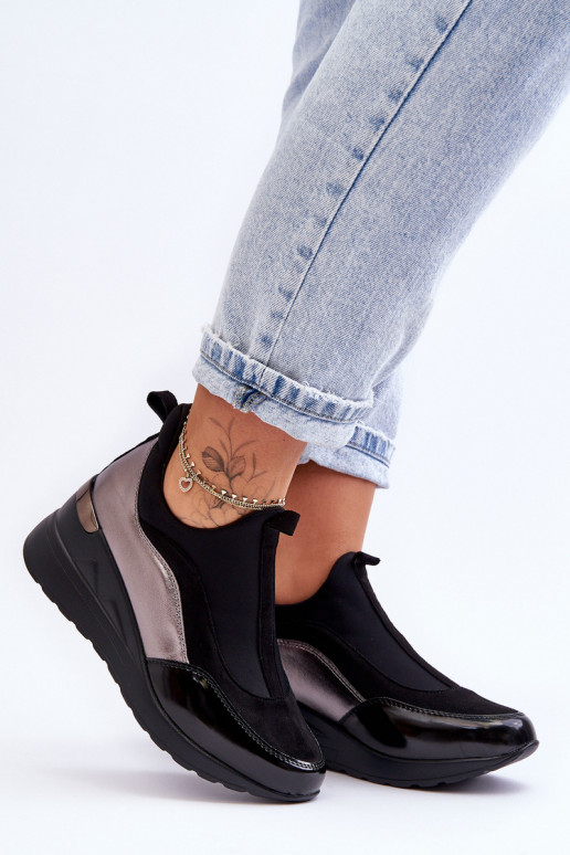 Women's Slip-On Wedge Sneakers Black And Silver Farro