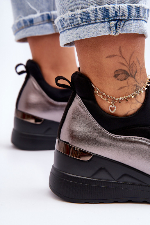 Women's Slip-On Wedge Sneakers Black And Silver Farro