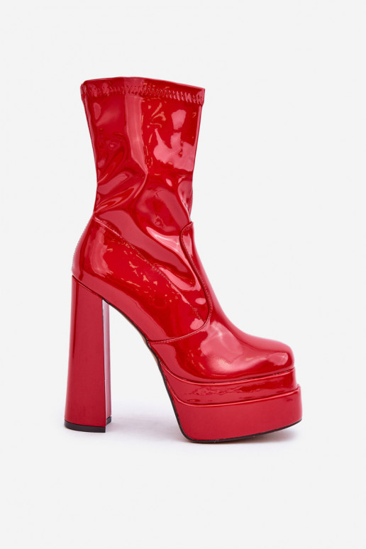 Lacquered Ankle Boots On Platform And High Heel Red Lotisha