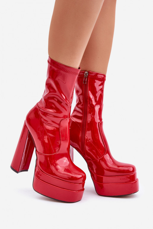 Lacquered Ankle Boots On Platform And High Heel Red Lotisha