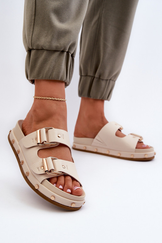 Klapki Damskie Na Platformie Big Star NN274083 Beżowe