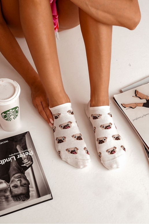 Women's Cotton Socks With Pugs Ecru Women's Cotton Socks With Pugs Ecru