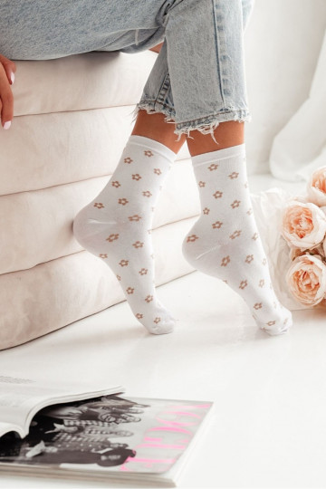 Women's Socks With Small Flowers White