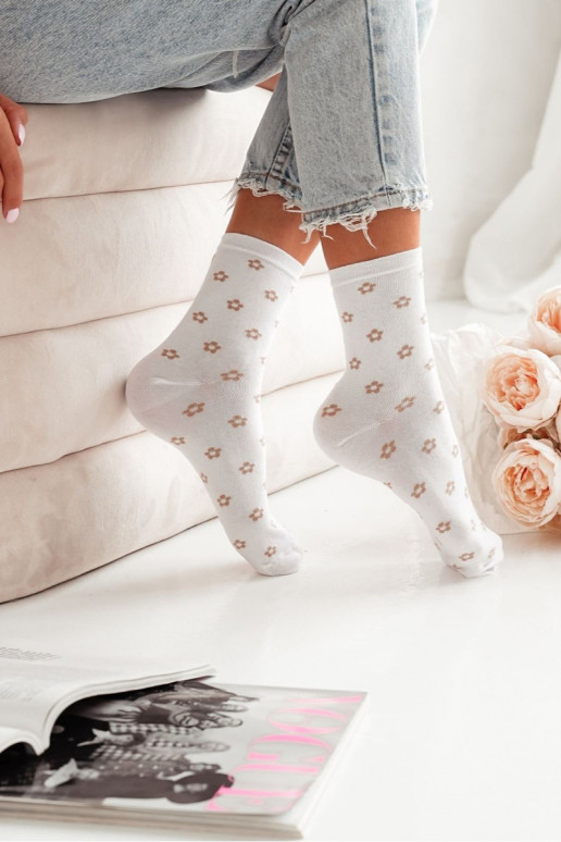 Women's Socks With Small Flowers White Women's Socks With Small Flowers White