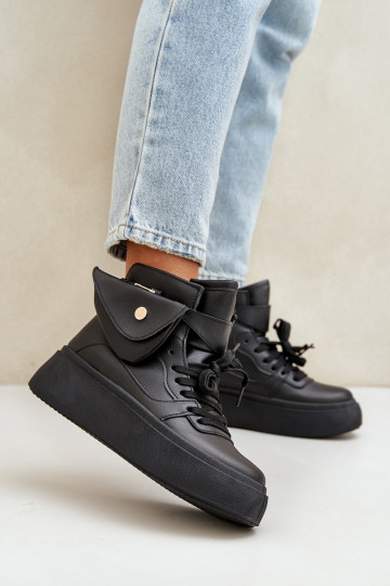 Wysokie Sneakersy Z Saszetką Na Platformie Czarne Saramis 2