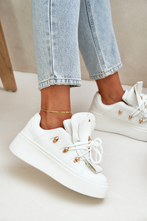 Sneakersy Damskie Na Platformie Białe Dolistana