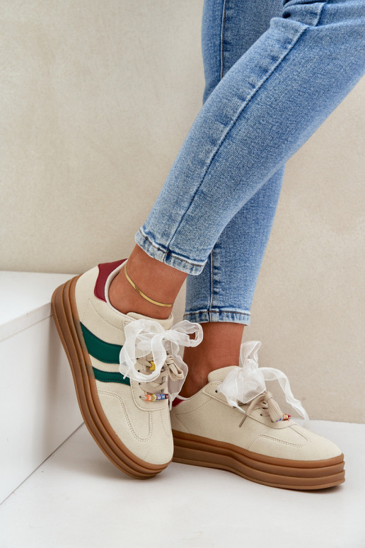 Sneakersy Damskie Z Przypinkami Beżowe Jariana