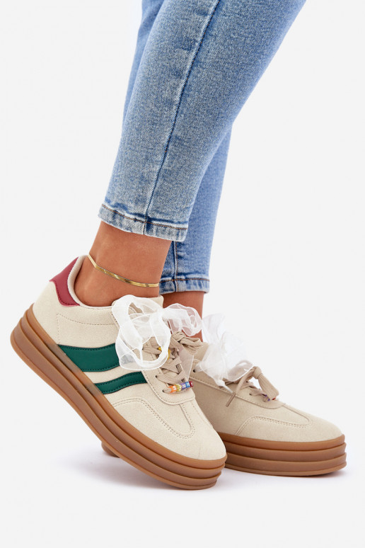 Sneakersy Damskie Z Przypinkami Beżowe Jariana
