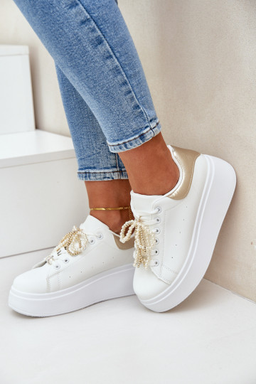 Women's Platform Sneakers With Decorations White-Gold Lerissna 2