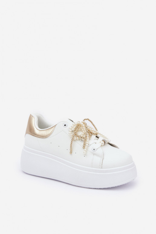 Women's Platform Sneakers With Decorations White-Gold Lerissna