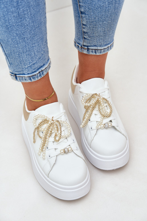 Women's Platform Sneakers With Decorations White-Gold Lerissna
