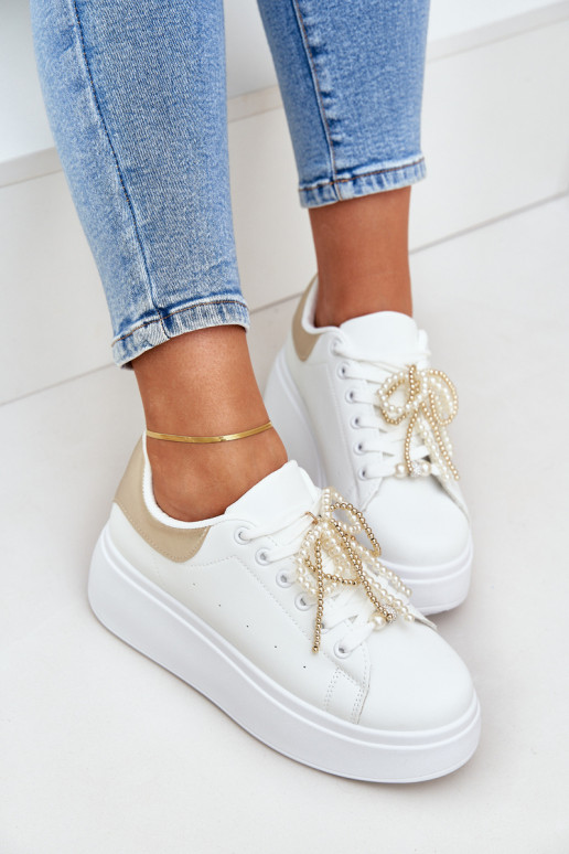 Women's Platform Sneakers With Decorations White-Gold Lerissna