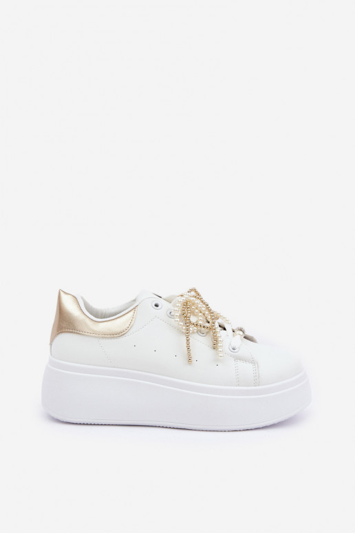 Women's Platform Sneakers With Decorations White-Gold Lerissna