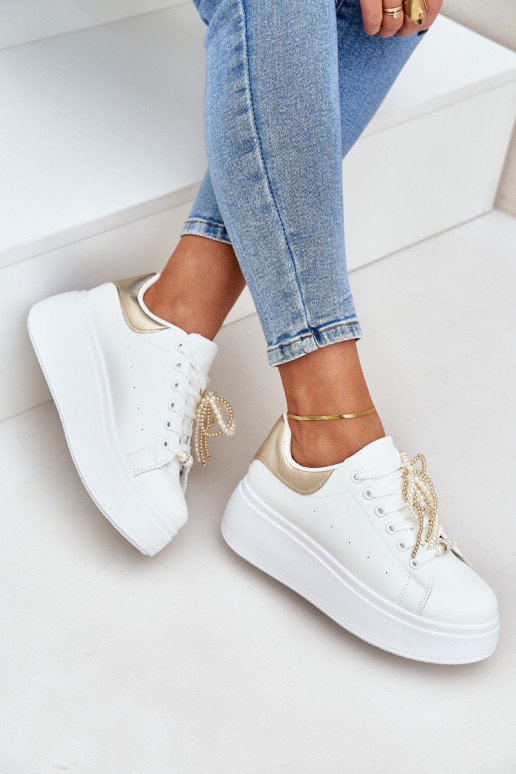 Women's Platform Sneakers With Decorations White-Gold Lerissna