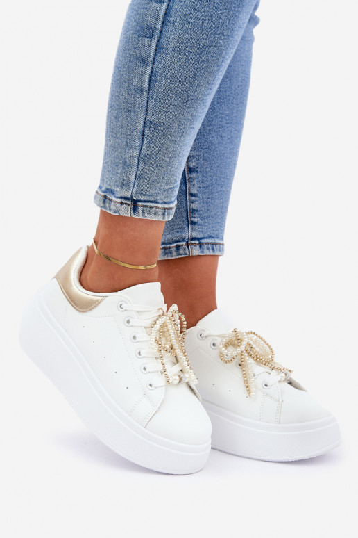 Women's Platform Sneakers With Decorations White-Gold Lerissna