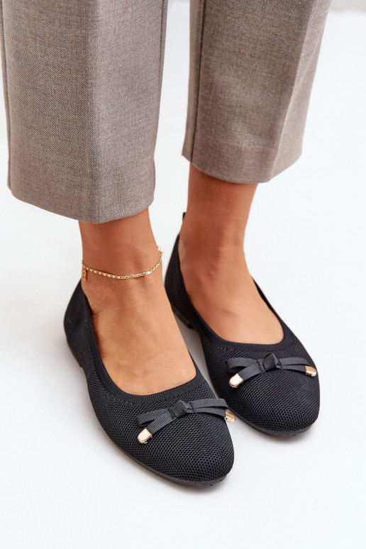 Mesh Ballet Flats With Bow Black Bianila Mesh Ballet Flats With Bow Black Bianila