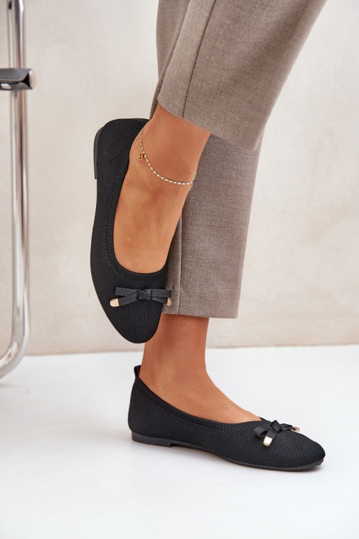 Mesh Ballet Flats With Bow Black Bianila Mesh Ballet Flats With Bow Black Bianila