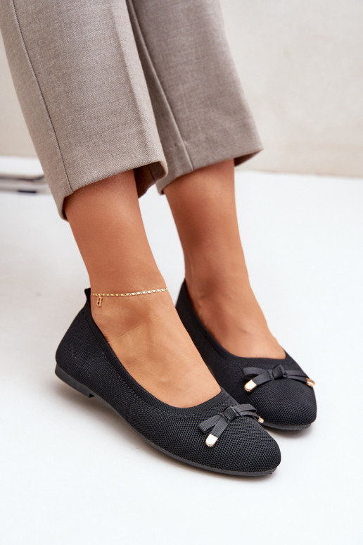 Mesh Ballet Flats With Bow Black Bianila Mesh Ballet Flats With Bow Black Bianila