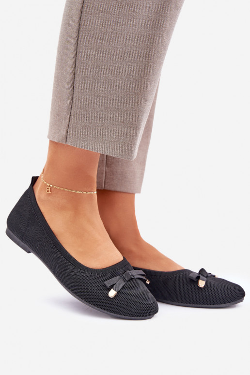 Mesh Ballet Flats With Bow Black Bianila Mesh Ballet Flats With Bow Black Bianila