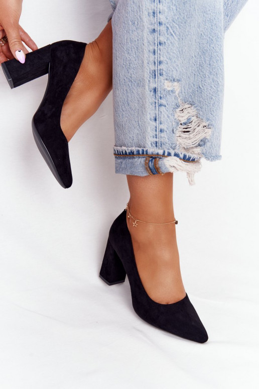 Suede Pumps On A Block Heel Sergio Leone PB216 Black