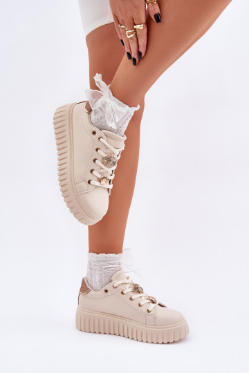 Women's Sneakers With Ribbons Beige Grelesi 2