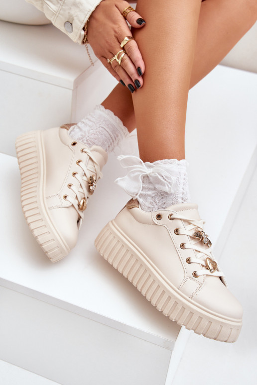 Sneakersy Damskie Z Przypinkami Beżowe Grelesi Sneakersy Damskie Z Przypinkami Beżowe Grelesi