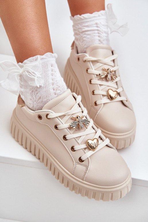 Women's Sneakers With Ribbons Beige Grelesi Women's Sneakers With Ribbons Beige Grelesi