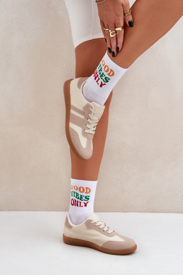 Niskie Sneakersy Damskie Z Eko Skóry Beżowe Nonalorin 2