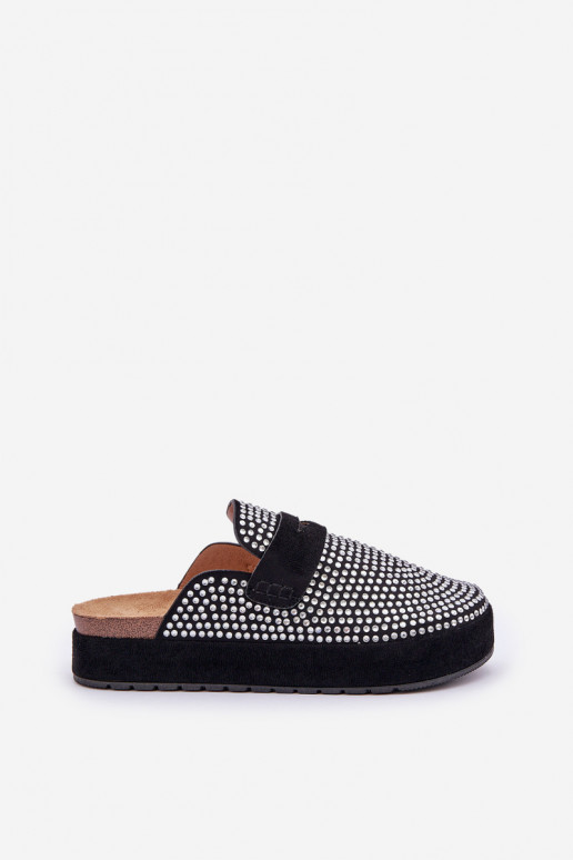 Women's sandals decorated with rhinestones on platform black Deorani Women's sandals decorated with rhinestones on platform black Deorani