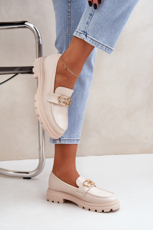 Women's Loafers With Gold Detail Beige Trionna
