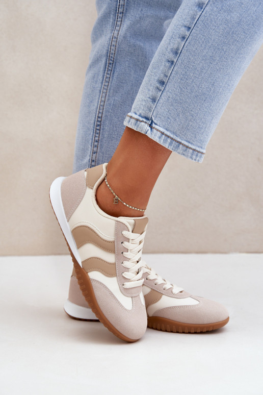 Classic Women's Sneakers Made Of Eco Leather Beige Maretina