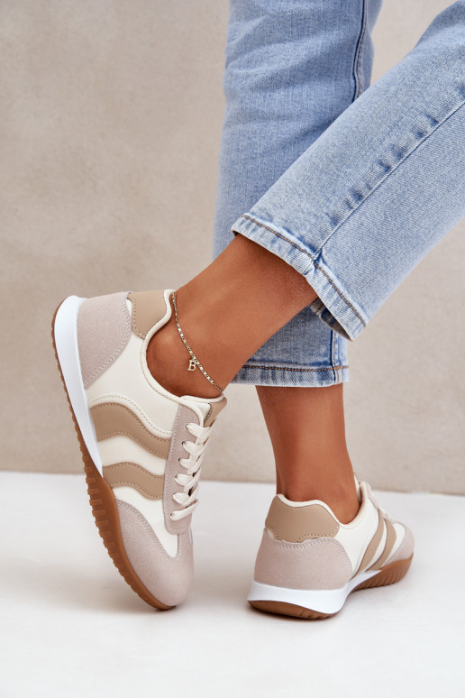 Classic Women's Sneakers Made Of Eco Leather Beige Maretina