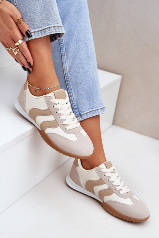 Classic Women's Sneakers Made Of Eco Leather Beige Maretina