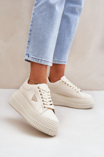 Stylish sneakers on a massive platform light beige Vallexia 2