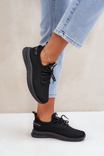Siateczkowe Wsuwane Buty Sportowe Damskie Czarne Harice