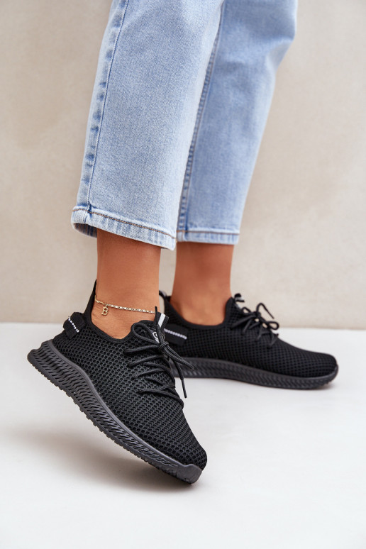 Siateczkowe Wsuwane Buty Sportowe Damskie Czarne Harice