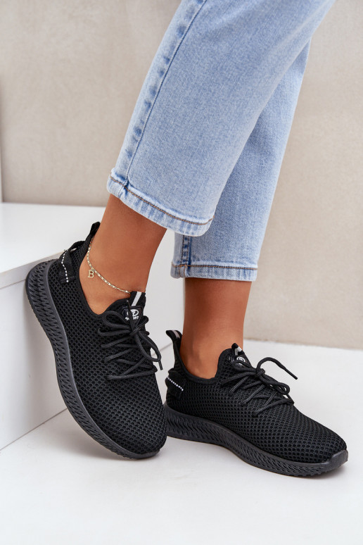 Siateczkowe Wsuwane Buty Sportowe Damskie Czarne Harice