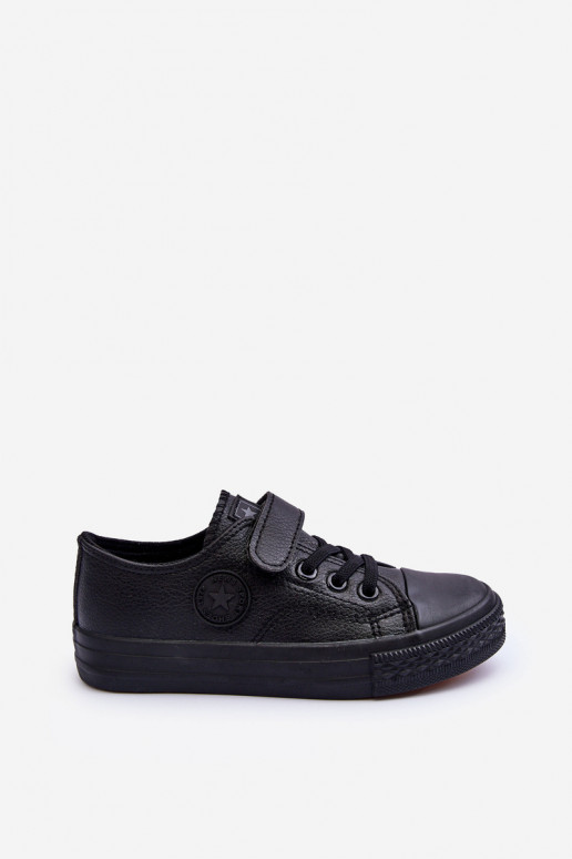 Kids Leather Lace-up Sneakers Black Delmara