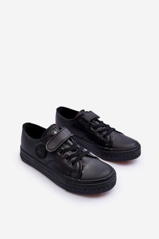 Kids Leather Lace-up Sneakers Black Delmara