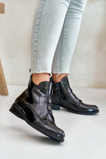 With varnish effect Warm boots to the Castle with wide heels S.Barski  black color 2