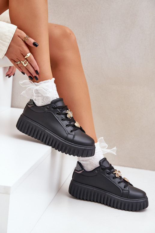 Women's Sneakers With Flowers Black Grelesi