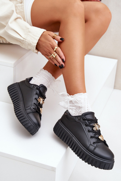 Women's Sneakers With Flowers Black Grelesi