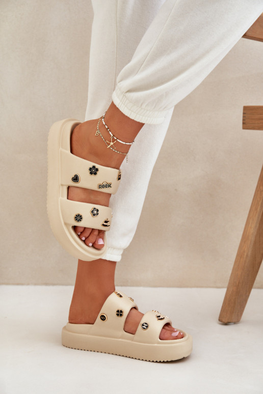 Women's Foam Slippers With Decorations Beige Ravanala Women's Foam Slippers With Decorations Beige Ravanala